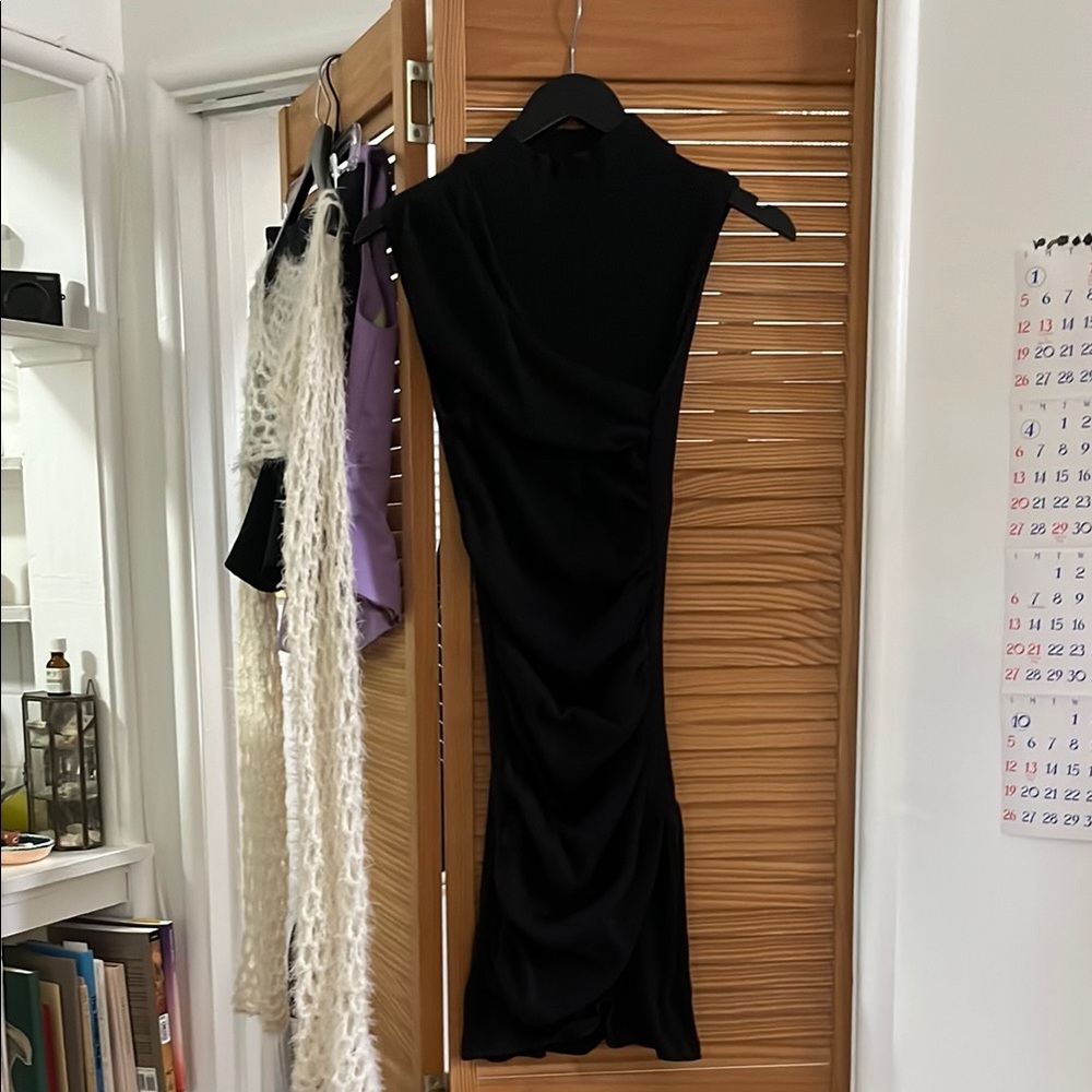 Black Ribbed Mock Neck Bodycon Mini Dress